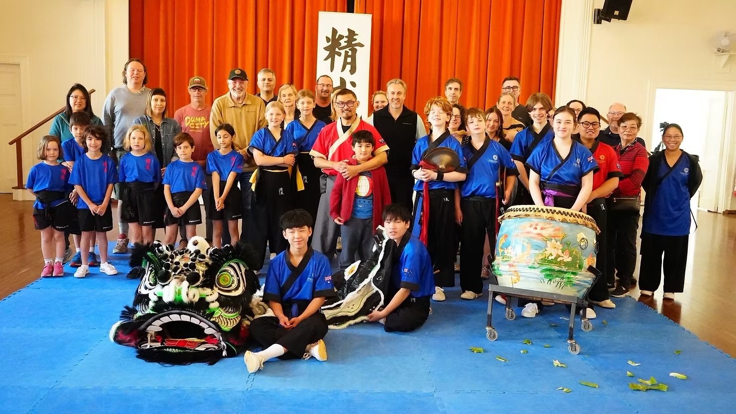 Students with Si Fu  | Ging Mo Academy | Vermillion Pinstripes