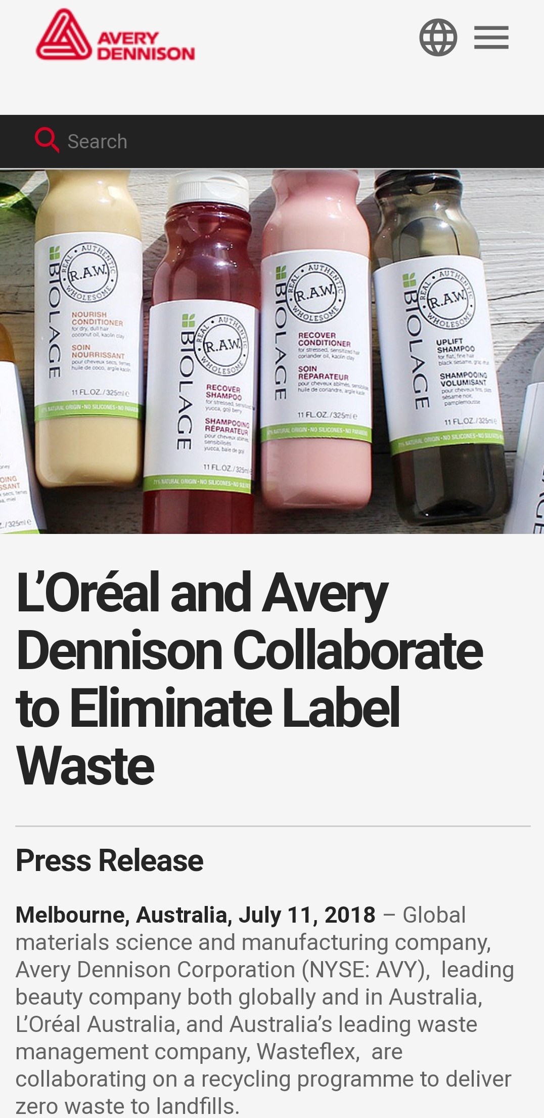 Vermilion Pinstripes reporting on Avery Dennison LOreal and Wasteflex on zero waste diverting liner waste from landfills recycling program