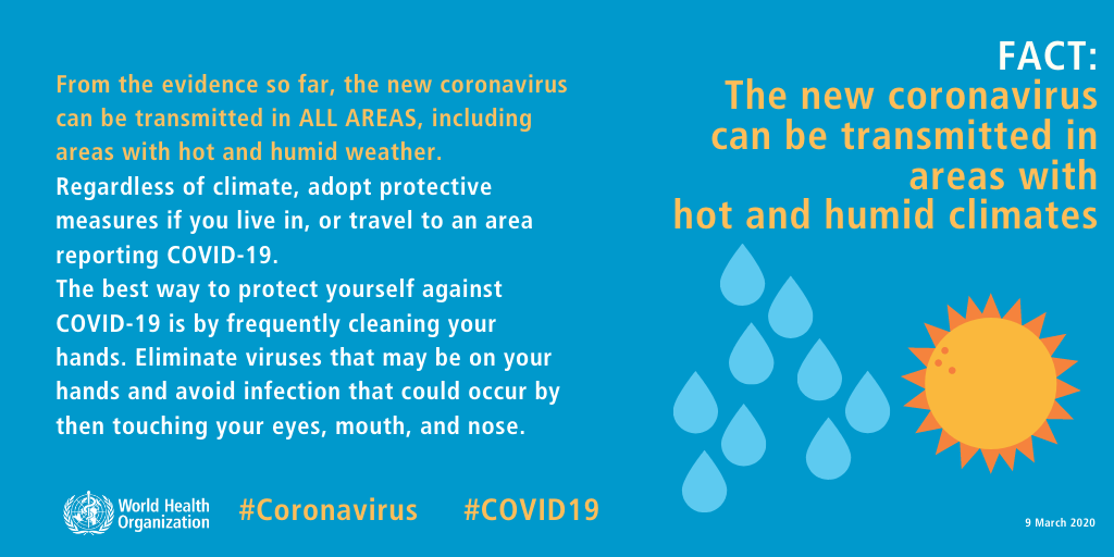Coronavirus can be transmitted in areas with hot and humid climates - World Health Organisation