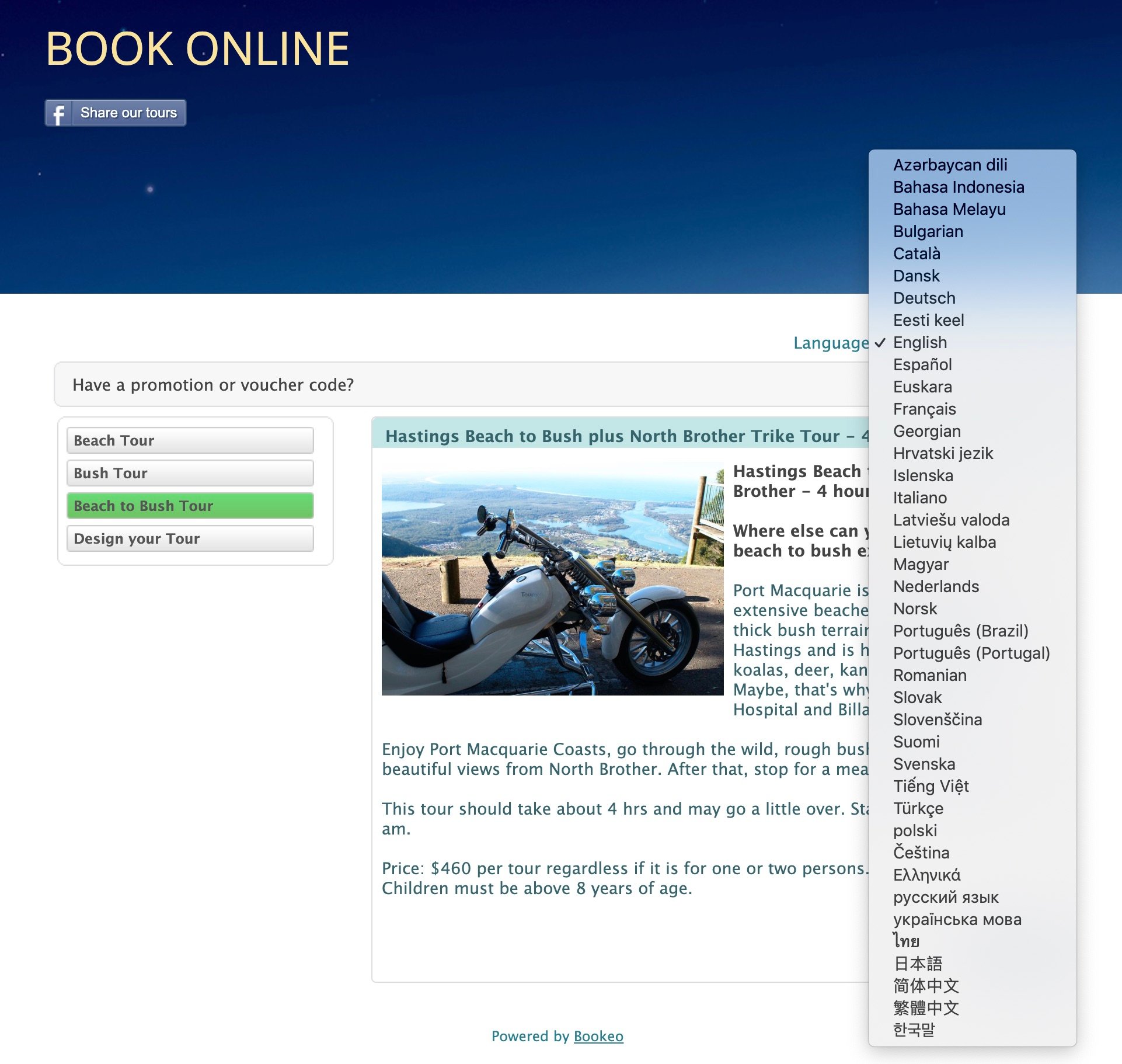 Bookeo Online Booking system by Vermilion Pinstripes