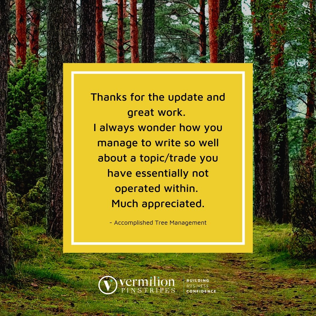 Testimonial from Rhys Mackney Accomplished Tree Management - blogging by Vermilion Pinstripes