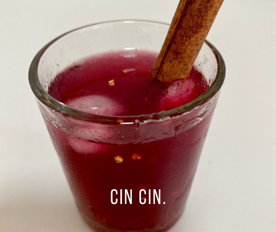 Cin Cin. Recipe for a Red and Gold Cinnamon Holiday Spritz.